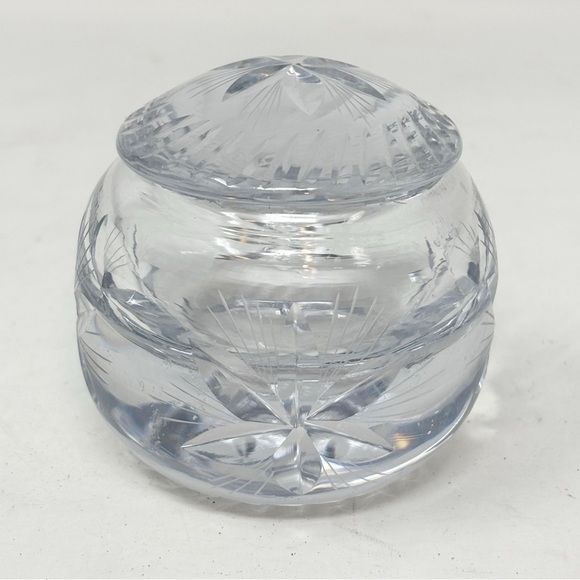 Round Lead Cut Crystal Trinket Bowl Dish With Lid Flowers Stars 3” X 2.5” MCM - Picture 8 of 14